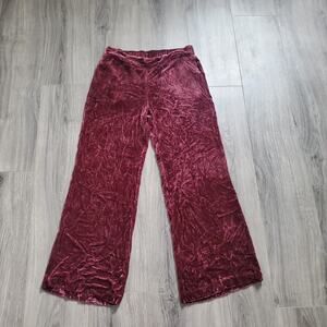 Sundance Pants Velvet Women XS Burgundy Pull On Elastic Waist Wide Leg Crushed